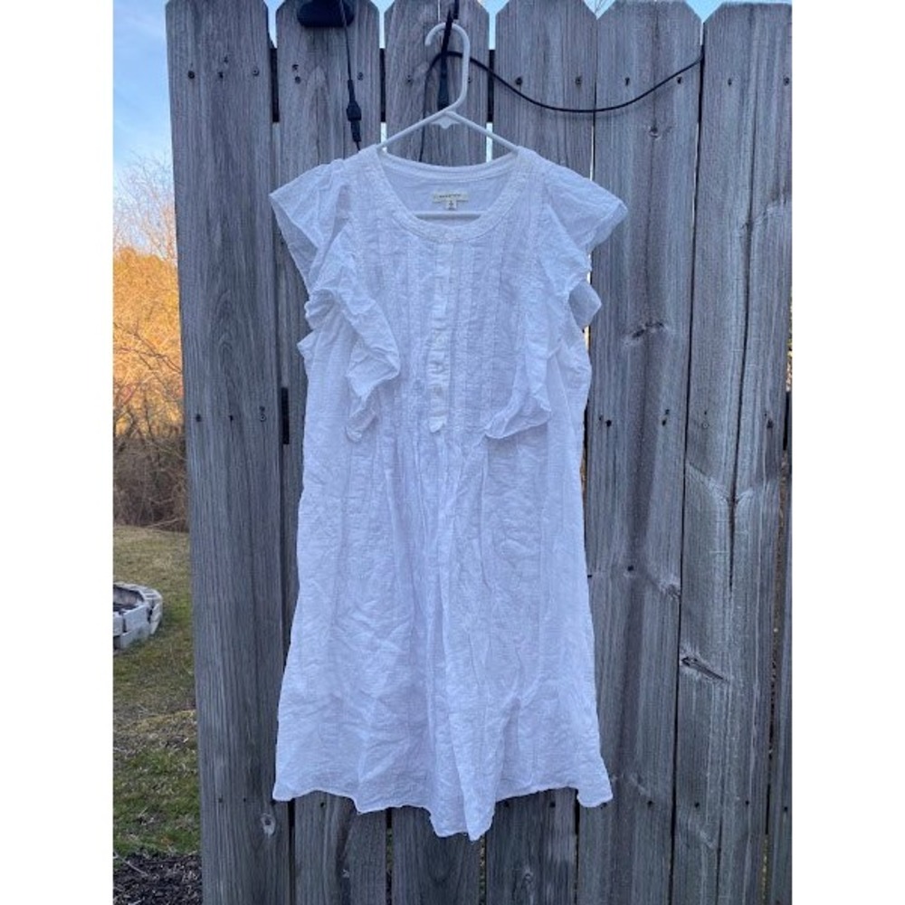 Max Studio White Ruffle Sleeve Eyelet Cotton Blend Shift Dress A902E60A Womens L - Picture 6 of 6